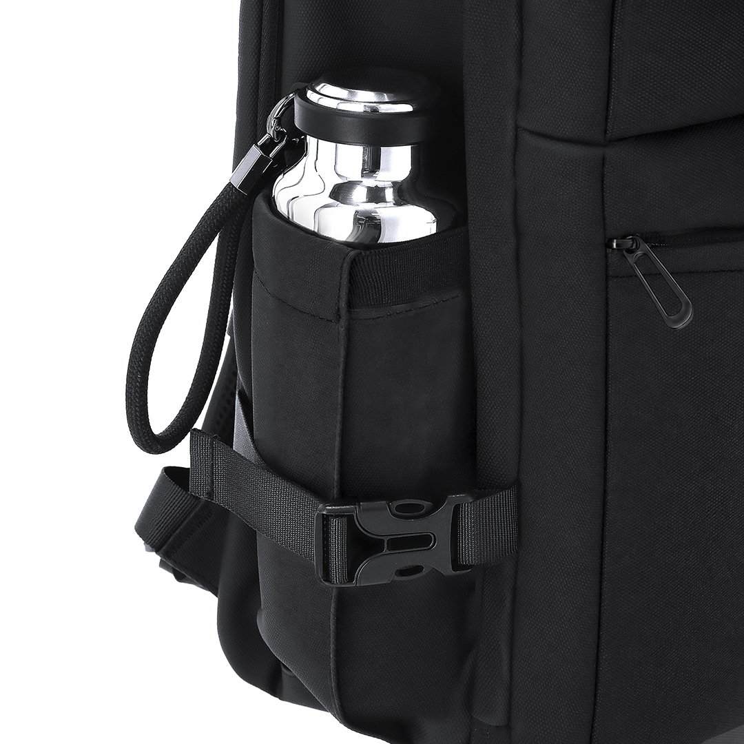 Zwarte polyester rugzak - Met zijvakken en laptopvak - 30 x 46 cm - Afbeelding 14
