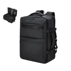 Zwarte polyester rugzak - Met zijvakken en laptopvak - 30 x 46 cm