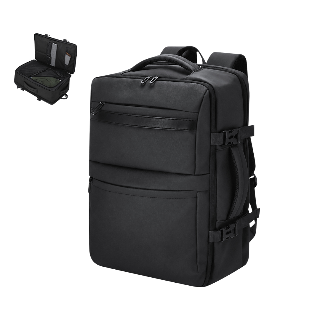 Zwarte polyester rugzak - Met zijvakken en laptopvak - 30 x 46 cm
