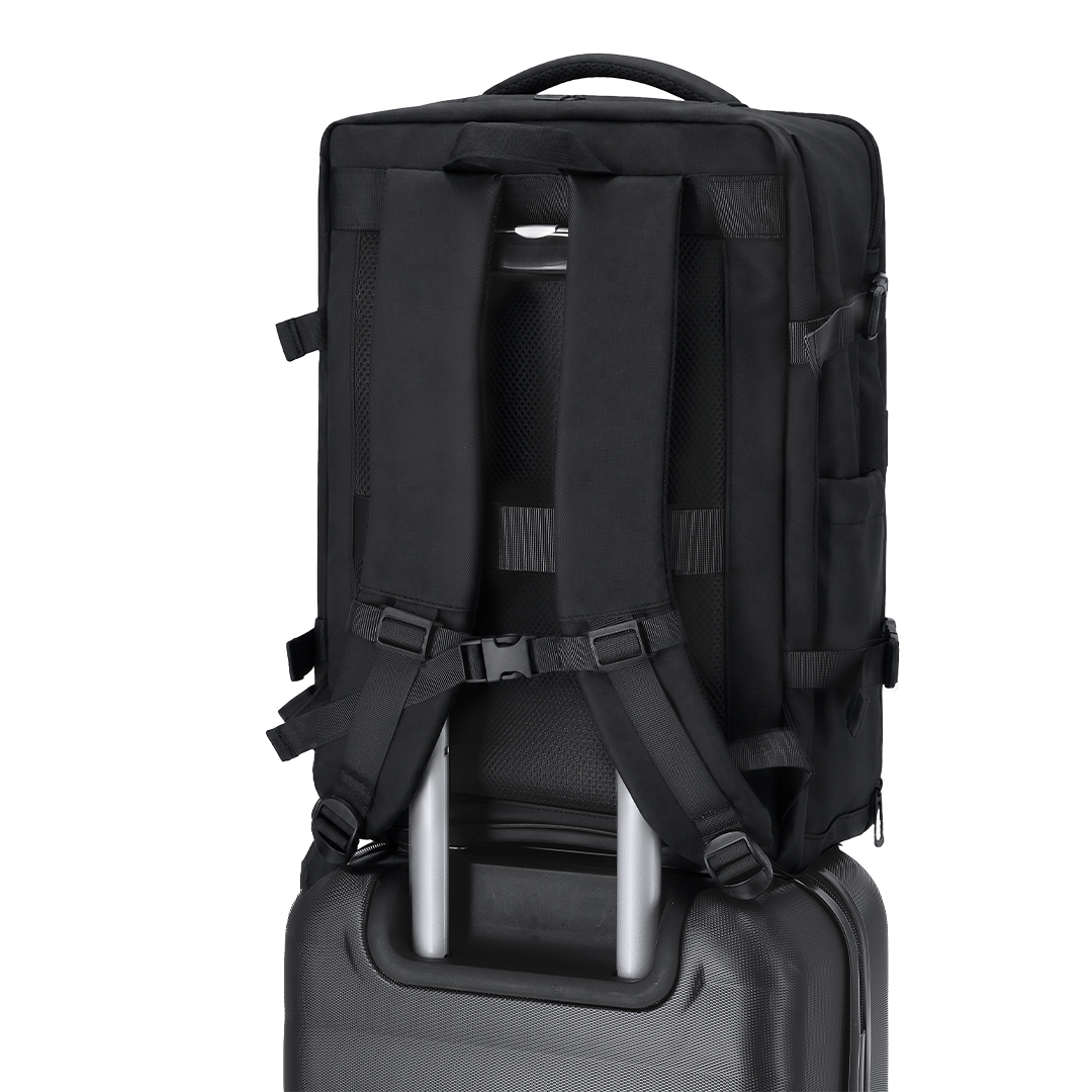 Zwarte polyester rugzak - Met zijvakken en laptopvak - 30 x 46 cm - Afbeelding 15